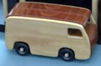 the toy van wheels are made of wood